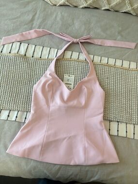 Zara Pale Pink Halter Neck Peplum Top